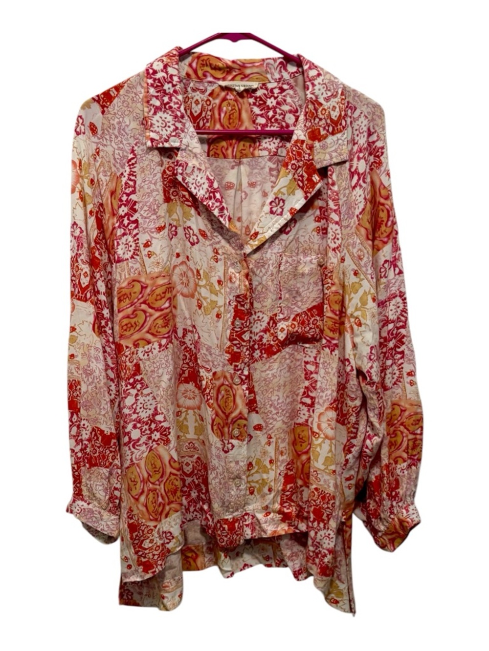 Christian Siriano Pink & Cream Paisley Patchwork Button-Down Top